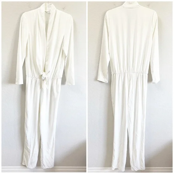 Amanda Uprichard Laurie Jumpsuit Ivory Long Sleeves Size Medium - Picture 2 of 5